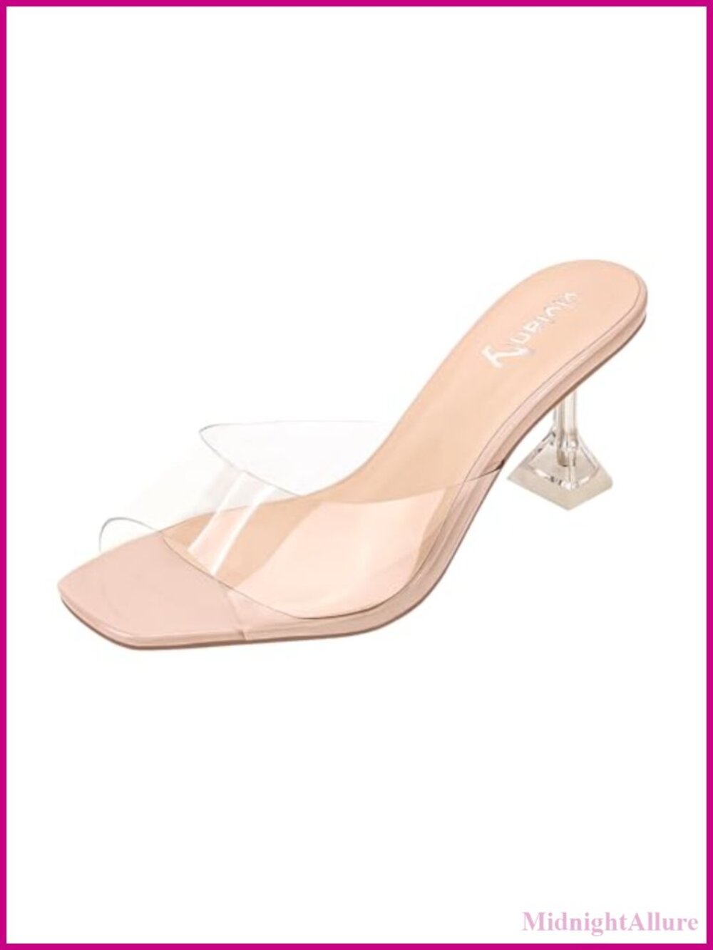 Womens Clear Heeled Sandals Square Toe Slip On Mules 2.7 Inch Stiletto